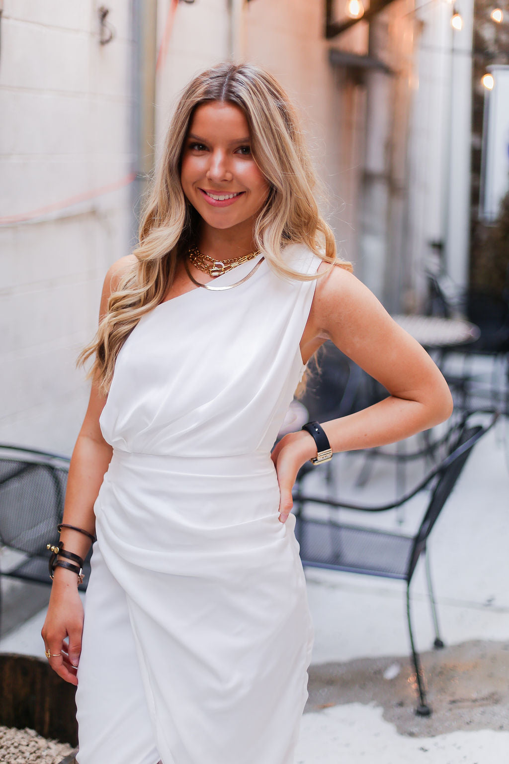 White Silk One Shoulder Midi Dress Kendry Collection Boutique