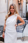 White Silk One Shoulder Midi Dress - Kendry Collection Boutique