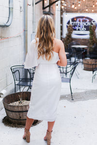 White Silk One Shoulder Midi Dress - Kendry Collection Boutique