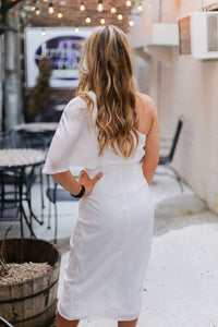White Silk One Shoulder Midi Dress - Kendry Collection Boutique