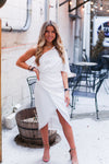 White Silk One Shoulder Midi Dress - Kendry Collection Boutique