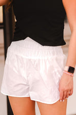 White Smocked High Waisted Athletic Shorts - Kendry Collection Boutique