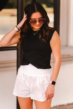White Smocked High Waisted Athletic Shorts - Kendry Collection Boutique