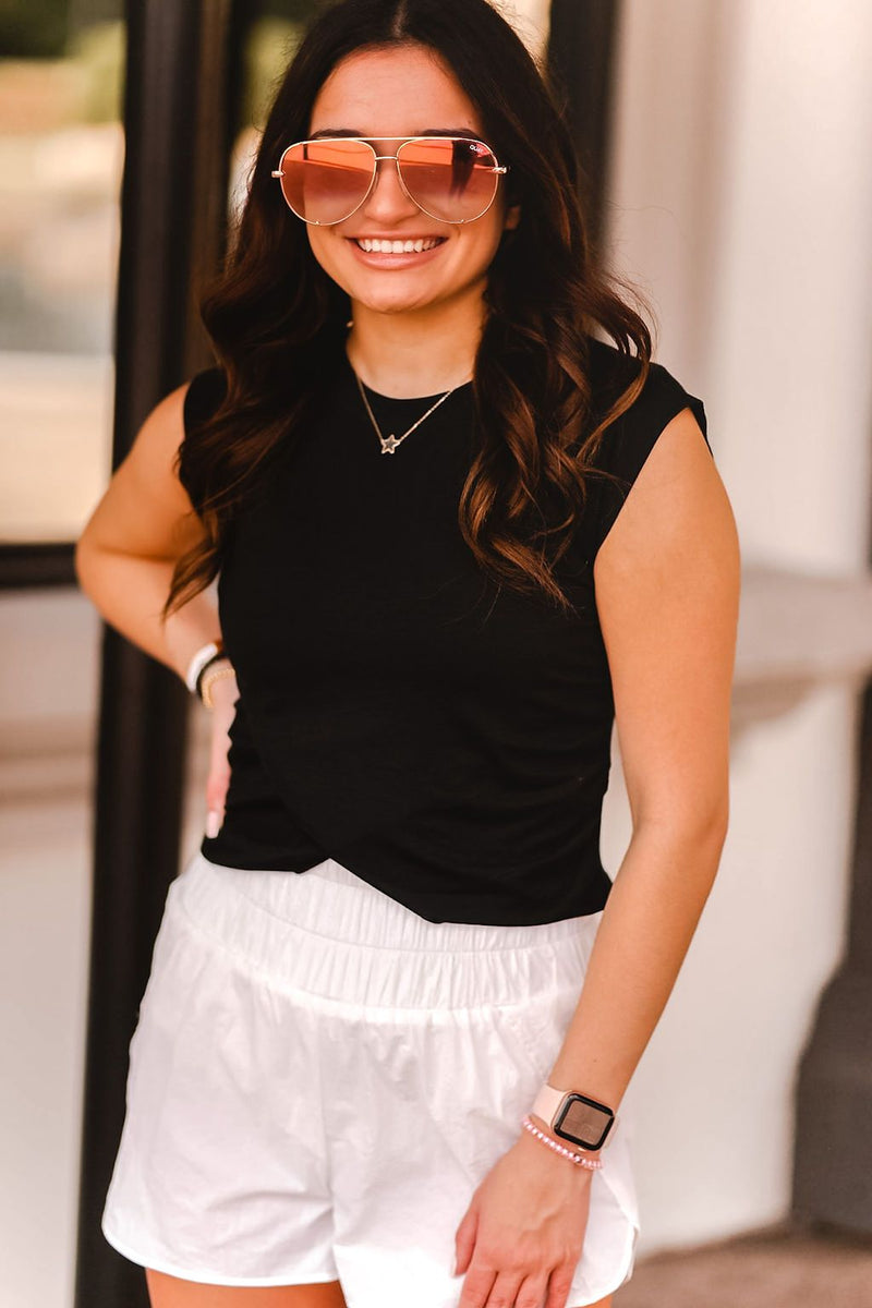 White Smocked High Waisted Athletic Shorts - Kendry Collection Boutique