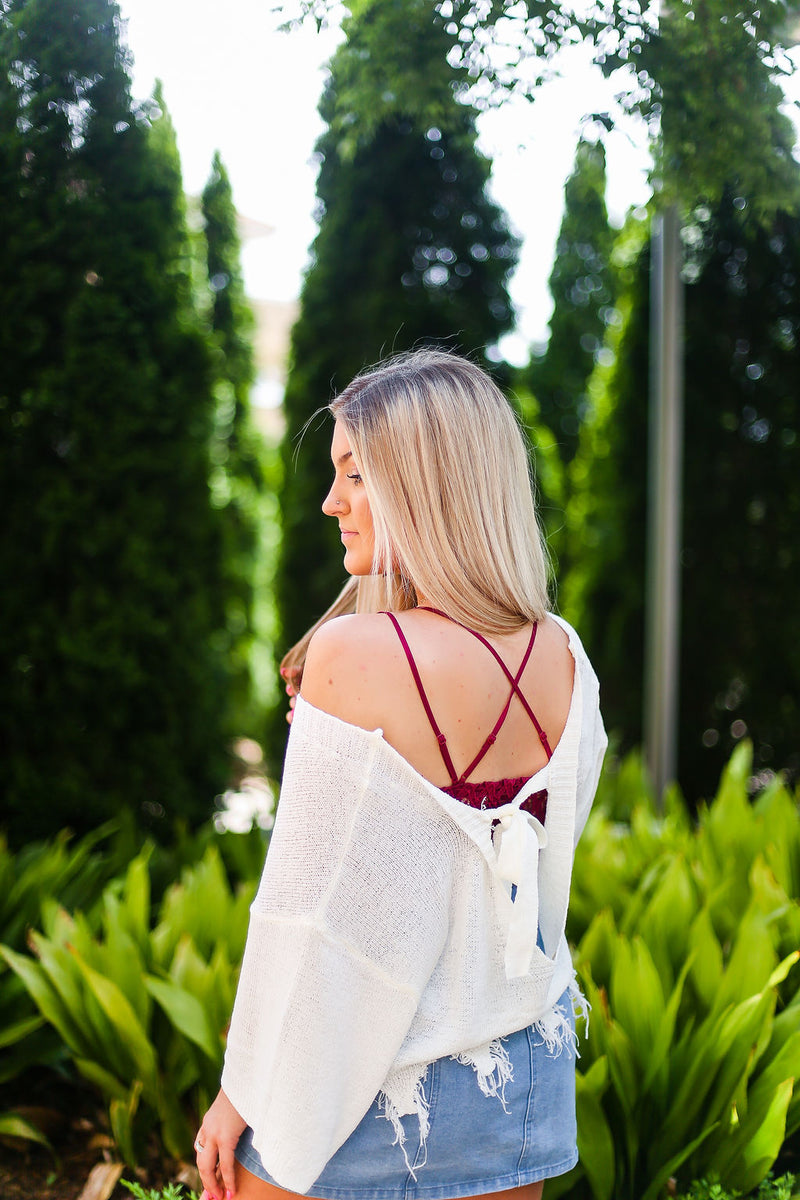 White Tie Back Knit Sweater - Kendry Collection Boutique