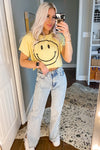 Yellow Cropped Smiley Face Graphic Tee - Shop Kendry Collection Boutique