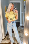 Yellow Cropped Smiley Face Graphic Tee - Shop Kendry Collection Boutique