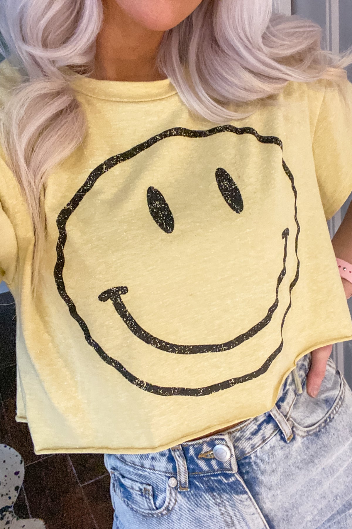 Yellow Cropped Smiley Face Graphic Tee - Shop Kendry Collection Boutique