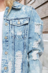 Shredded Denim Jacket, Distressed Denim Jacket, Blue Jean Jacket, Denim Outerwear, Trendy Denim Coat, Light Wash Denim Jacket - Shop unique jackets and coats for women online at kendry collection boutique
