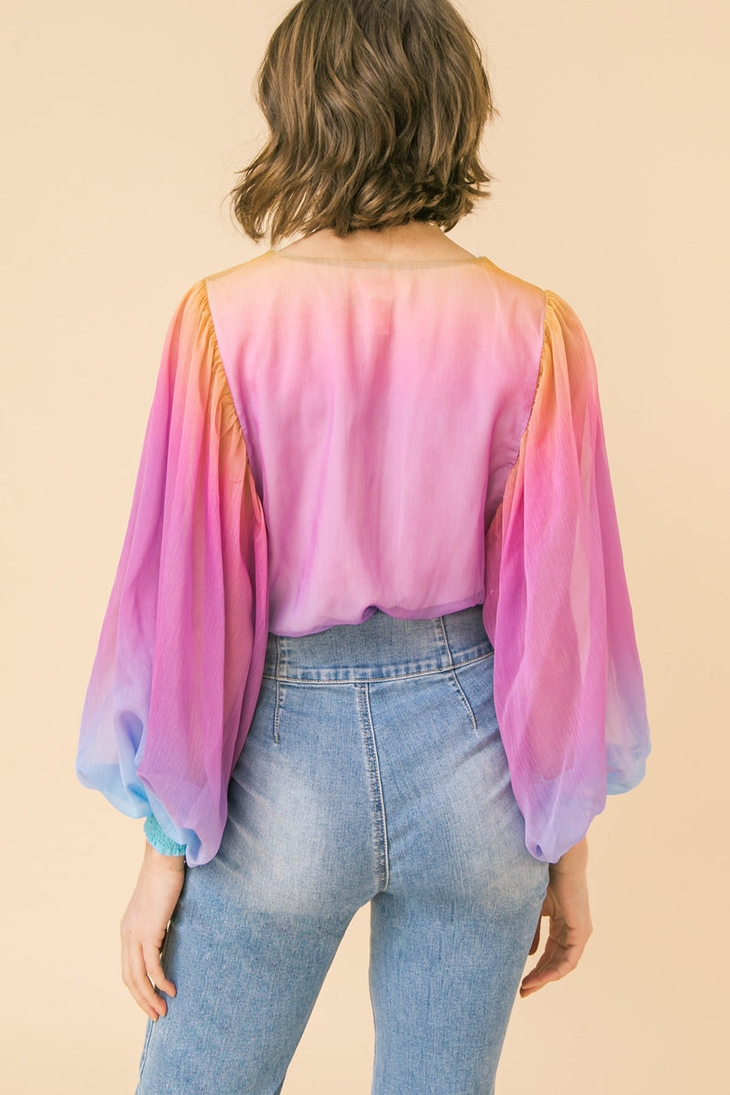 Sunset Ombre Sheer Sleeve Bodysuit