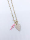Lauren Kenzie Crystal Heart and Pink Lightning Bolt Necklace