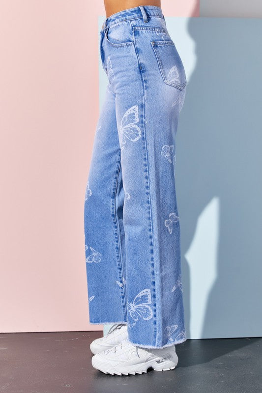 Butterfly Printed Straight Leg Jeans