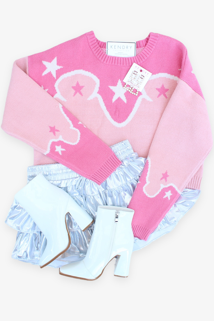 Pink Cowboy Style Knit Sweater