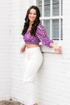Purple Floral Quarter Sleeve Top