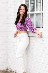 Purple Floral Quarter Sleeve Top