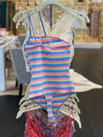 Rainbow Stripe One Shoulder Thong Bodysuit