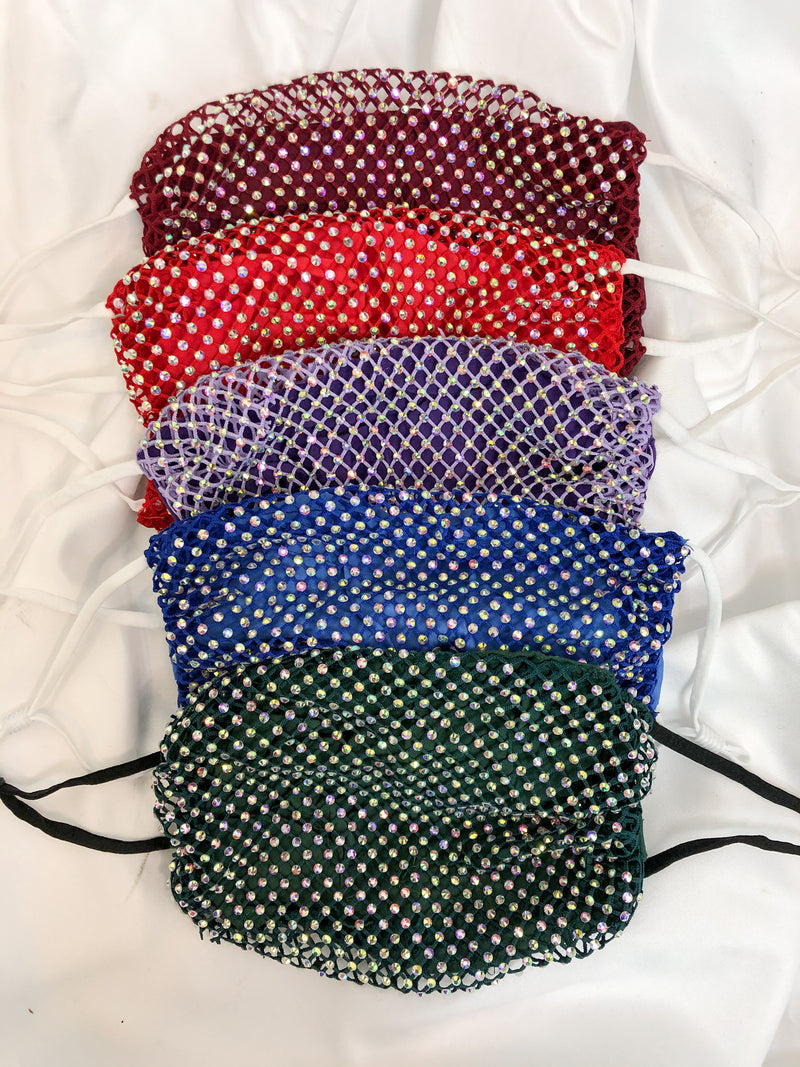 Rhinestone Mesh Face Mask With Backing
