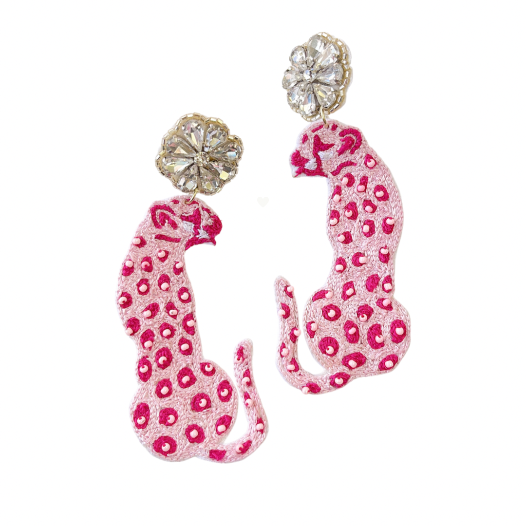 Beaded Pink Leopard Earrings