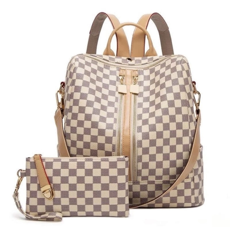 White Checkered Book Bag