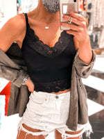 Ribbed Lace Cropped Tank Top