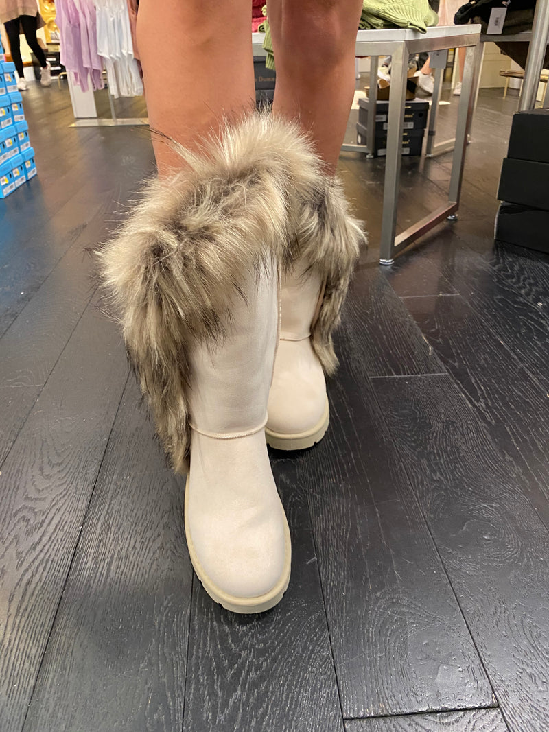 Off White Faux Fur Lined Boots