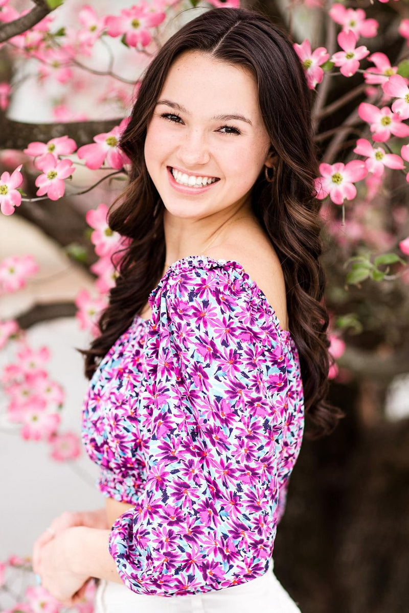 Purple Floral Quarter Sleeve Top