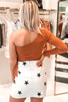 Faux Leather White And Black Star Mini Skirt