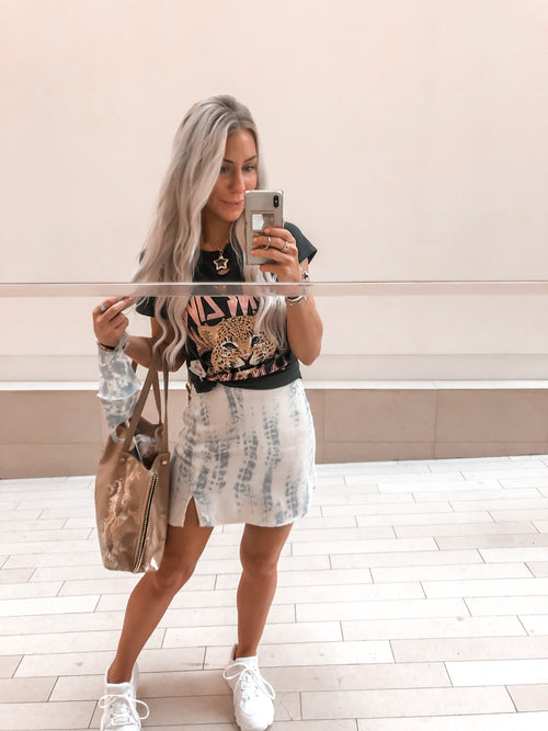 Blue & White Tie Dye Mini Skirt