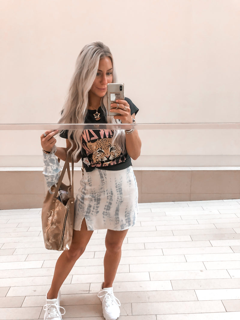 Blue & White Tie Dye Mini Skirt