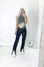 Black Faux Leather Split Hem Pants