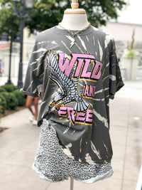 Grey Tie Dye Wild And Free Graphic Tee