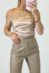 Rose Gold Feather Trim Tube Top