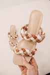 Nude Multi Braided Double Strap Block Heels