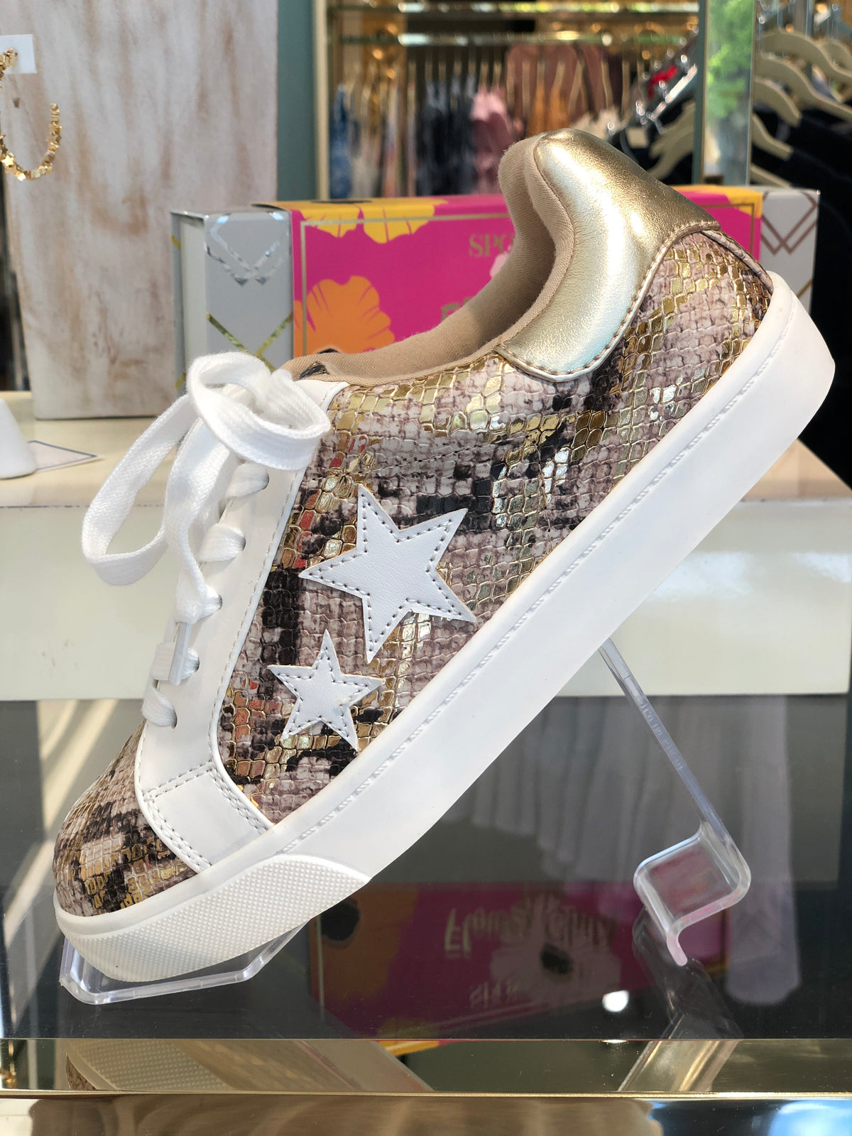 Metallic Snakeskin Star Sneakers