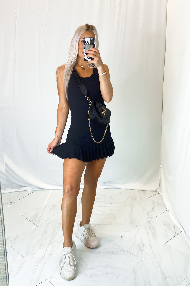 Black Racerback Ruffle Hem Tennis Dress