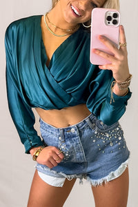 Green Wrap V-Neck Top