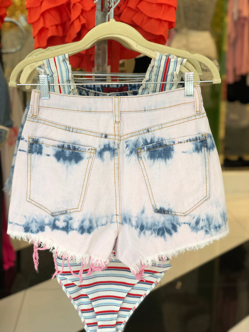 Pink Distressed High Rise Denim Shorts