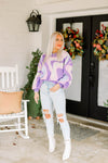 Purple Swirl Pattern Balloon Sleeve Sweater