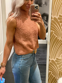 Cinnamon Sherpa Sleeveless Turtleneck Top