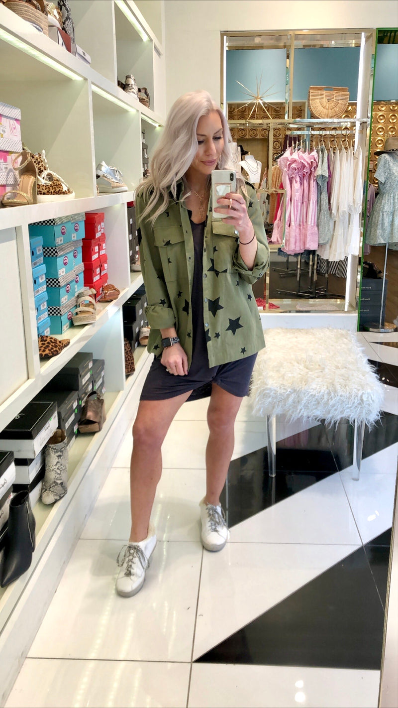 Green Star Pattern Jacket With Red Lips