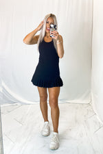Black Racerback Ruffle Hem Tennis Dress