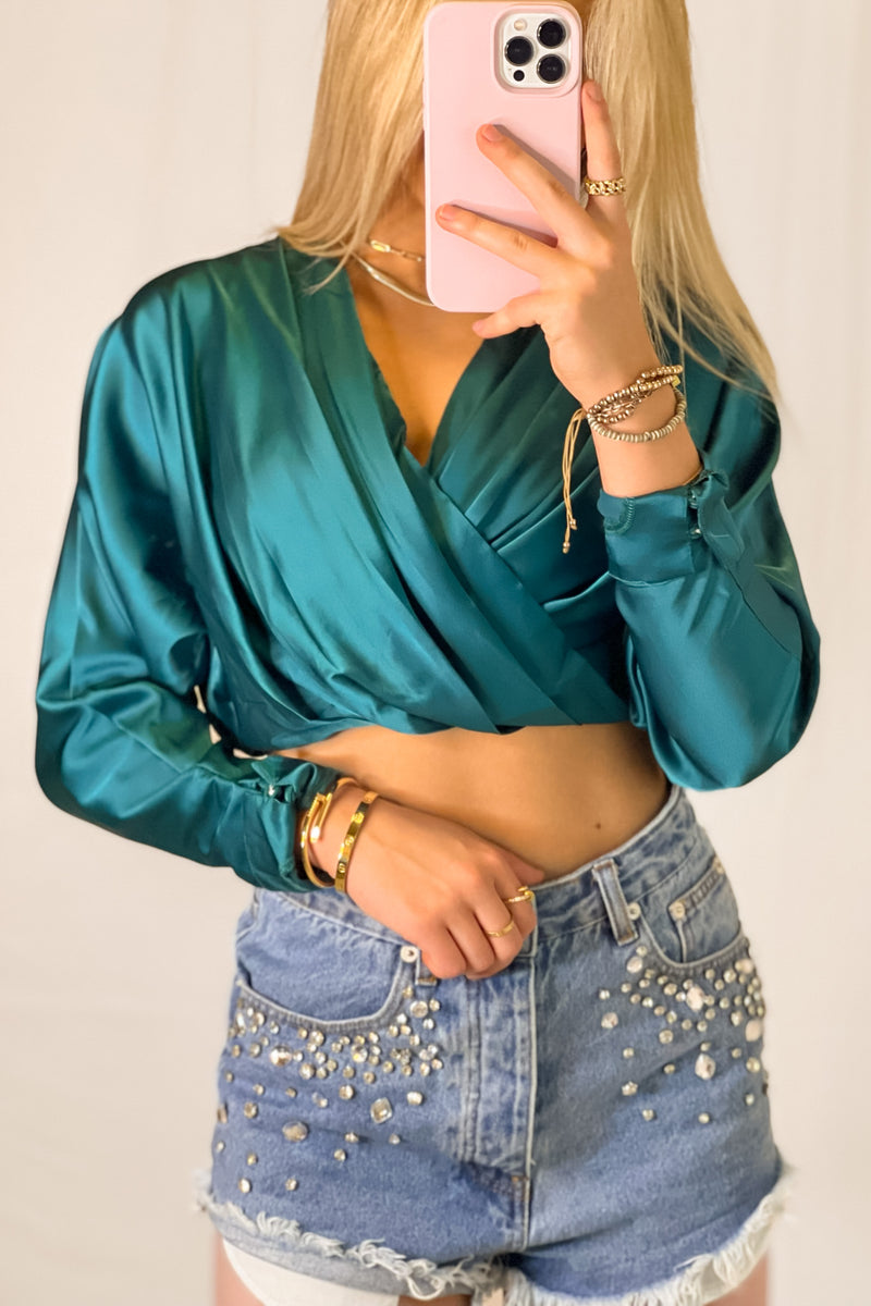 Green Wrap V-Neck Top