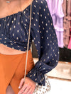 Blue And Gold Polka Dot Long Sleeve Top