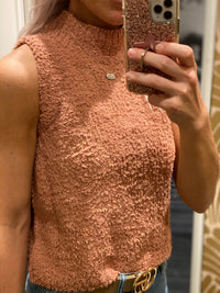 Cinnamon Sherpa Sleeveless Turtleneck Top