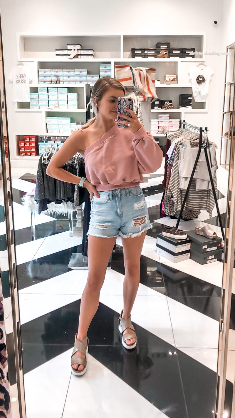 One Shoulder Sweatshirt - Pink - Kendry Collection Online Boutique