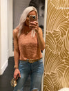 Cinnamon Sherpa Sleeveless Turtleneck Top