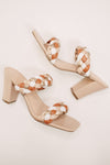 Nude Multi Braided Double Strap Block Heels