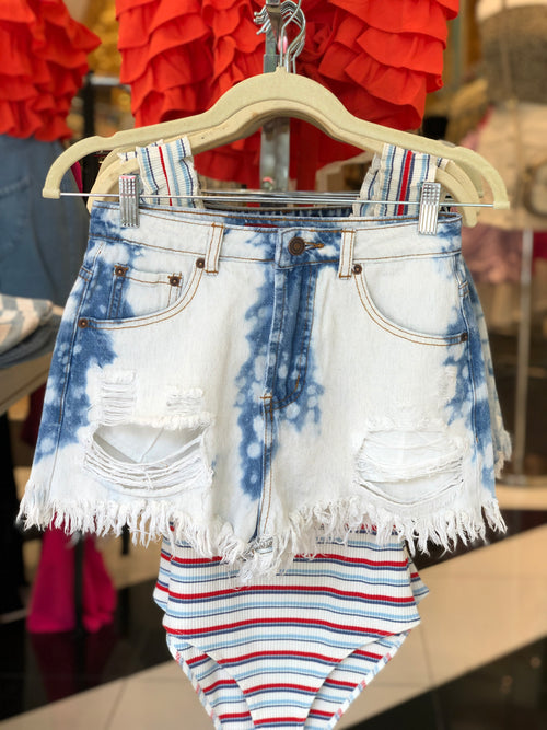 Bleached Destroyed High Rise Denim Shorts - Kendry Collection Boutique