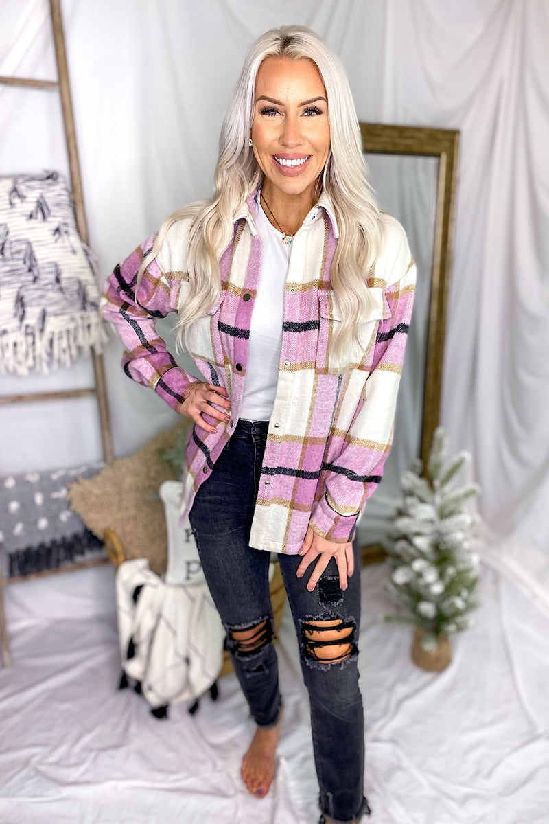 Brushed Pink Plaid Button Down Top - Shop Kendry Collection Boutique