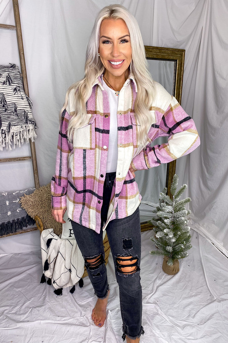 Brushed Pink Plaid Button Down Top - Shop Kendry Collection Boutique
